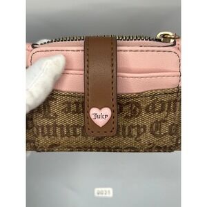 Juicy Couture Card Holder‎ Wallet Pouch Keychain Heart Charm Pink Brown Monogram
